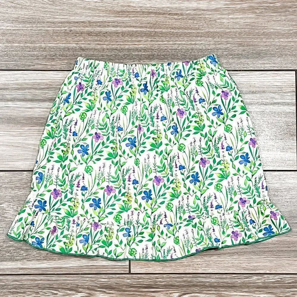 Oscar de la Renta White Green Spring Floral Lined Girl's Skirt Size 4Y